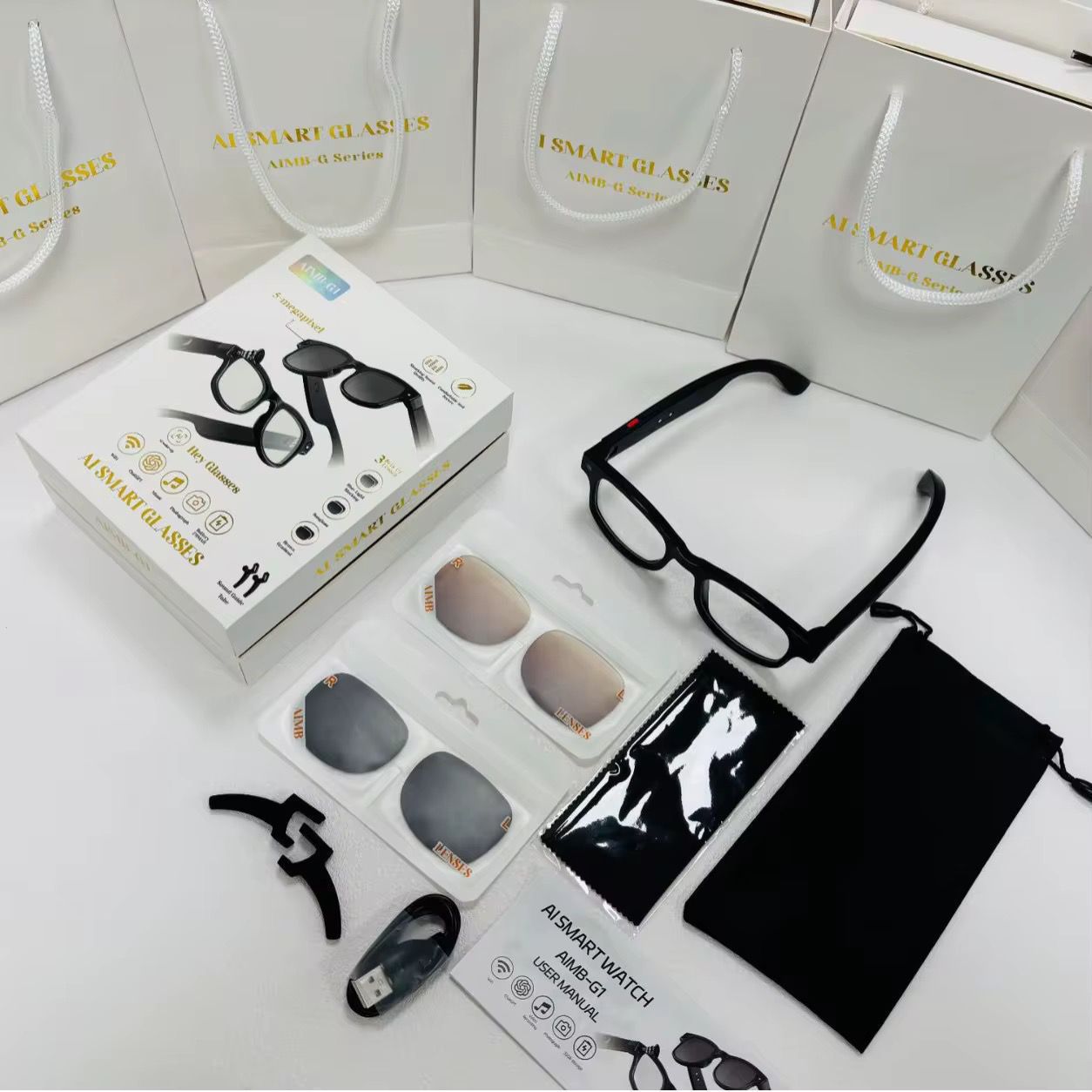 AIMB-G Series AI Smart Glasses 500W Camera Sunglasses ChatGPT Translation Voice Control Bluetooth HD1080P Shooting With Camera